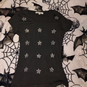 Black Rhinestone Star Embellished T-Shirt